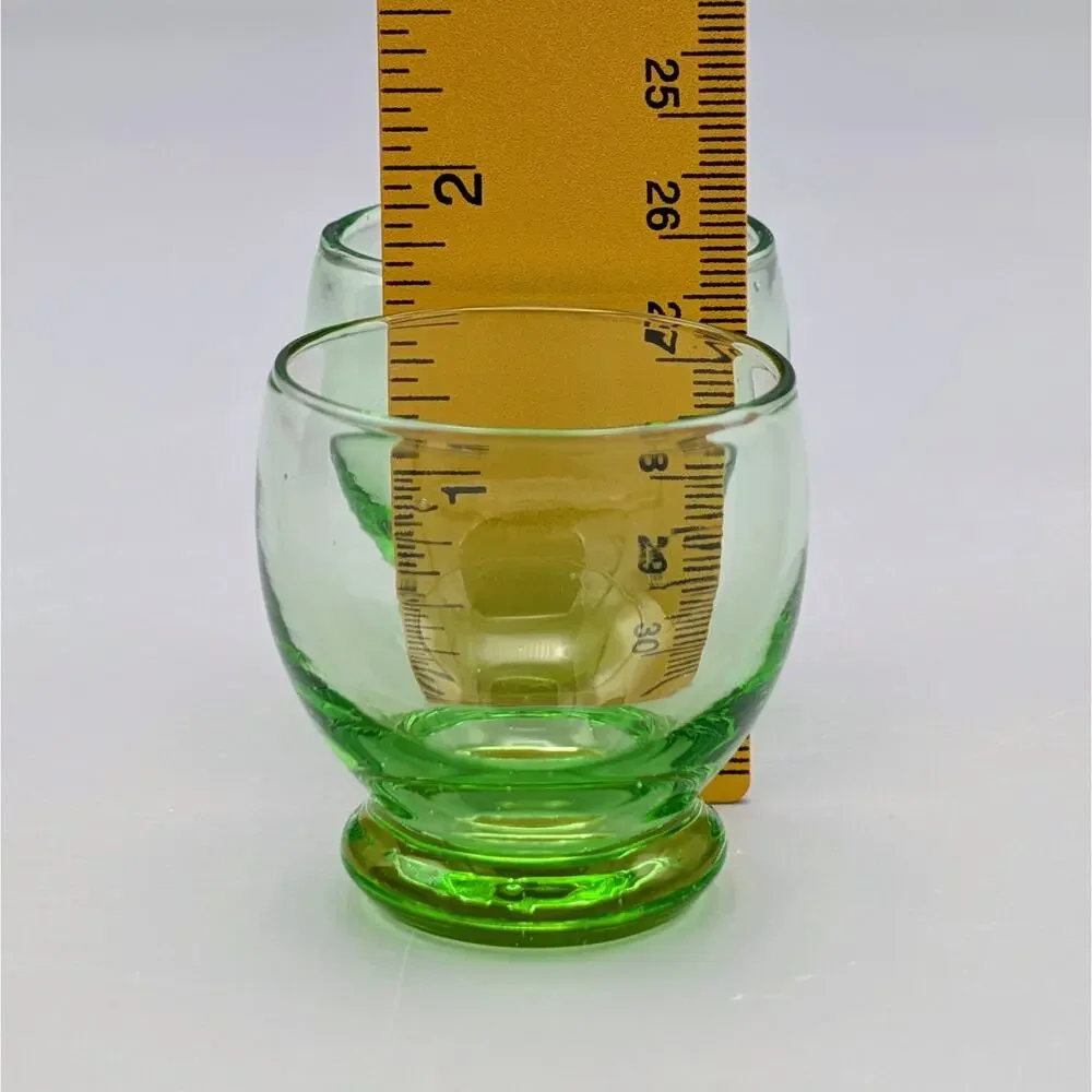 Set of 4 Vintage Green Glass Footed Shot Glasses / Cordials